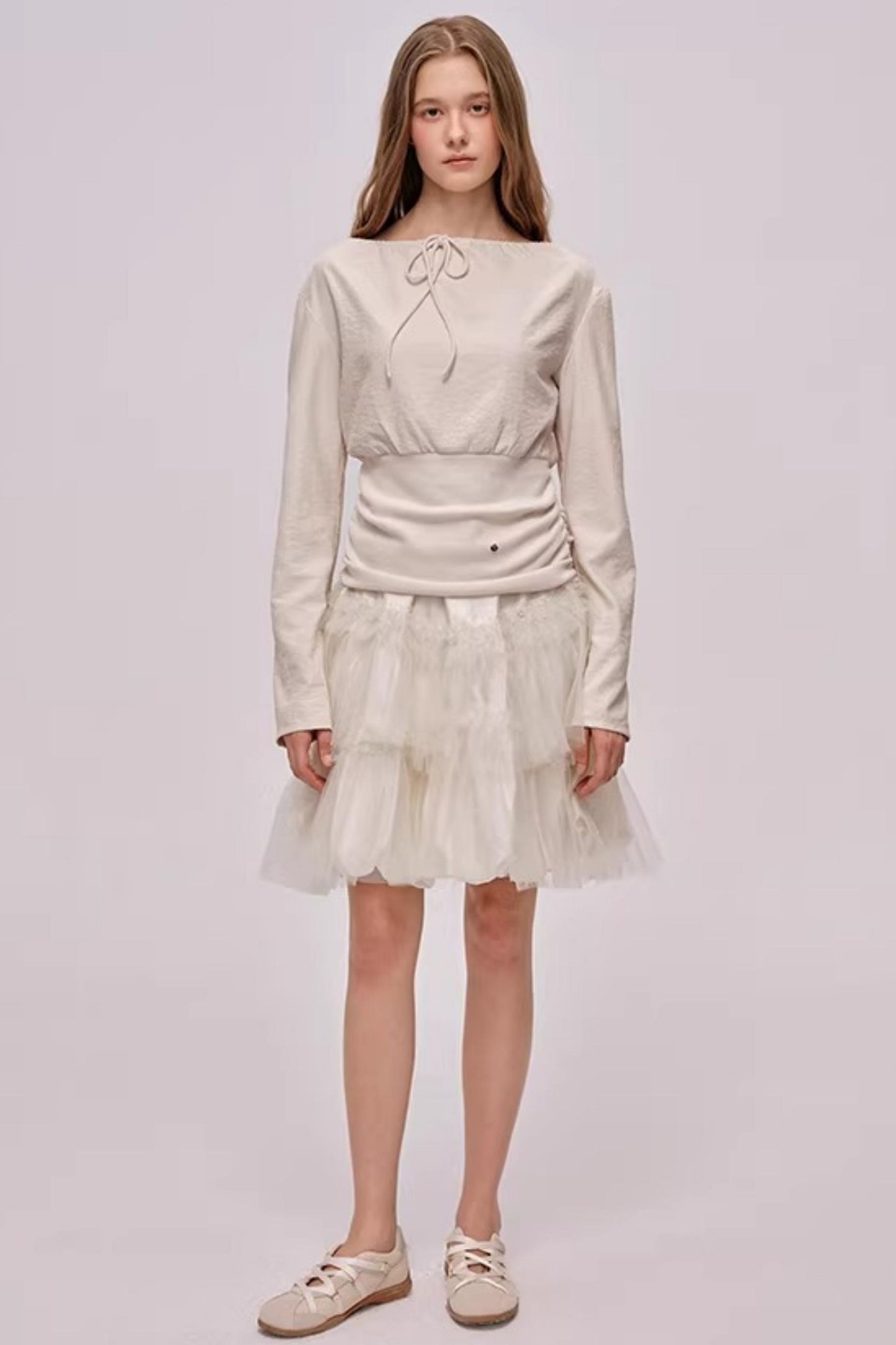 Slanted Shoulder Patchwork Top