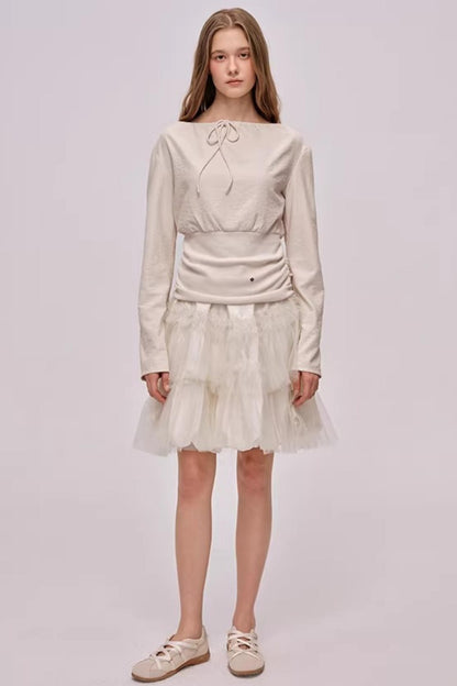 Slanted Shoulder Patchwork Top
