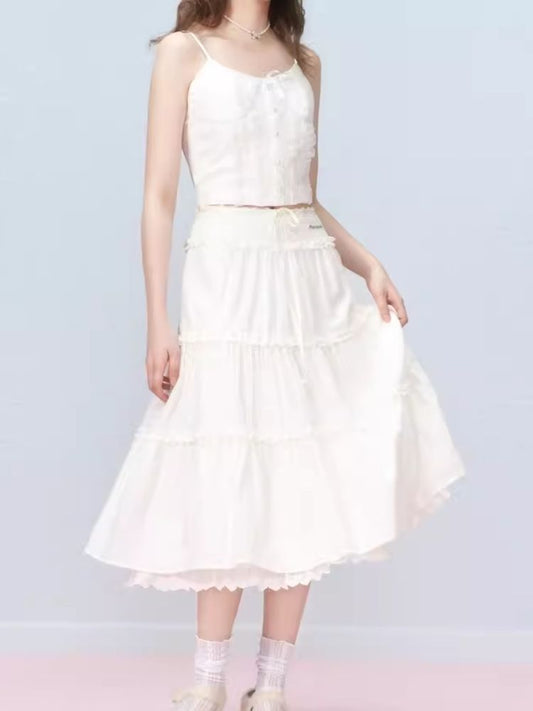 Lace Splicing Mesh Long Skirt