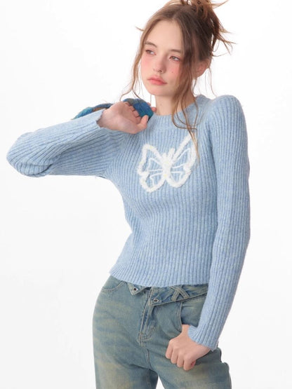 Butterfly Embroidery Long Sleeve Sweater