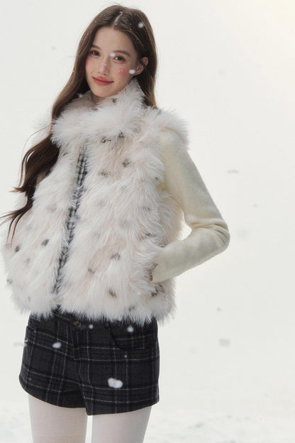 Polka Dot Plaid Fur Coat