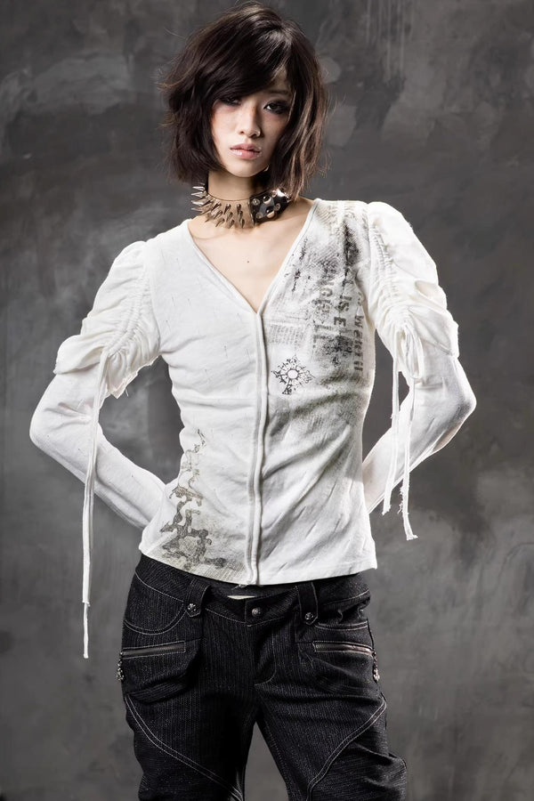Printed Puff Sleeve Knit Top