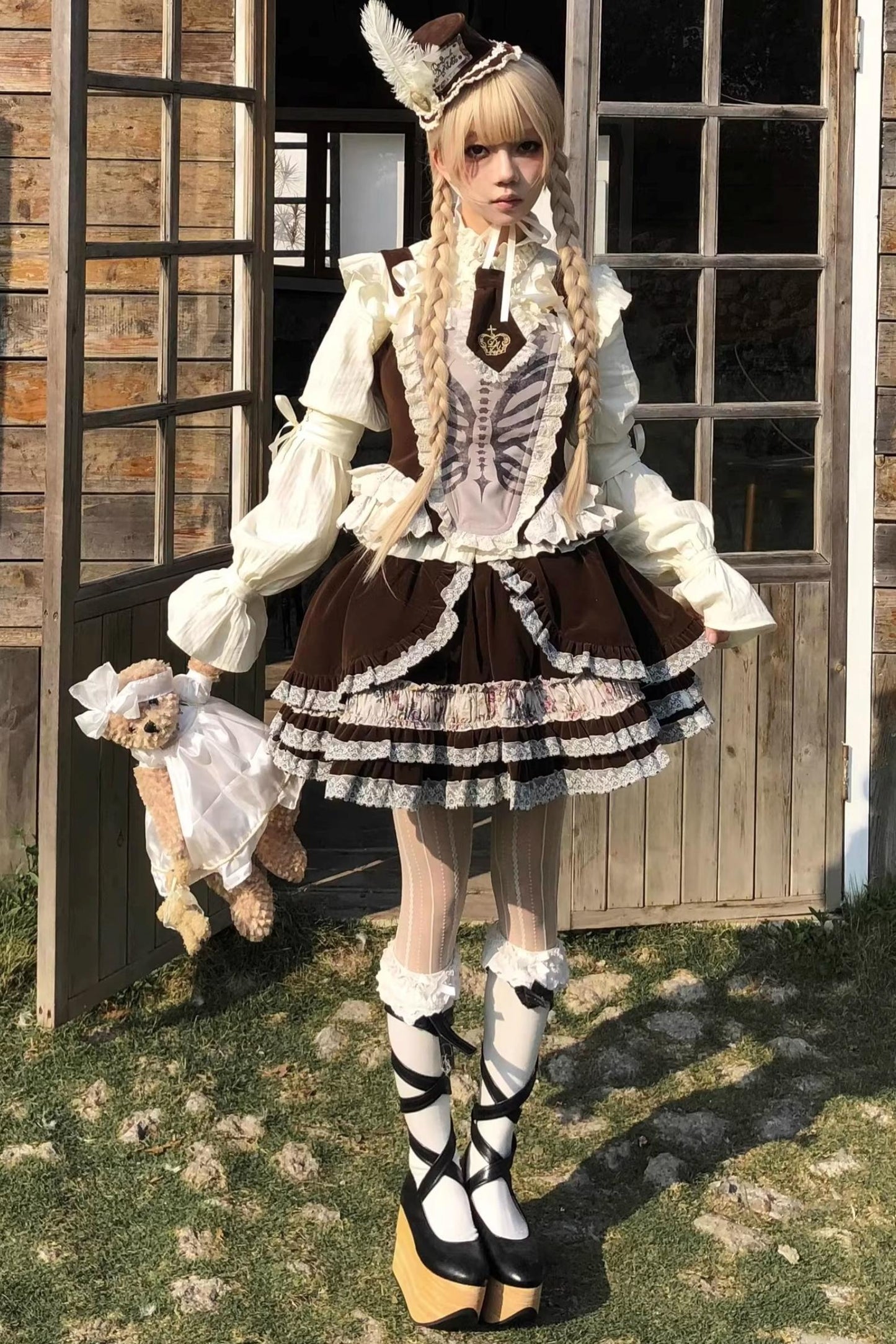 Bone Print Velvet Corset Vest