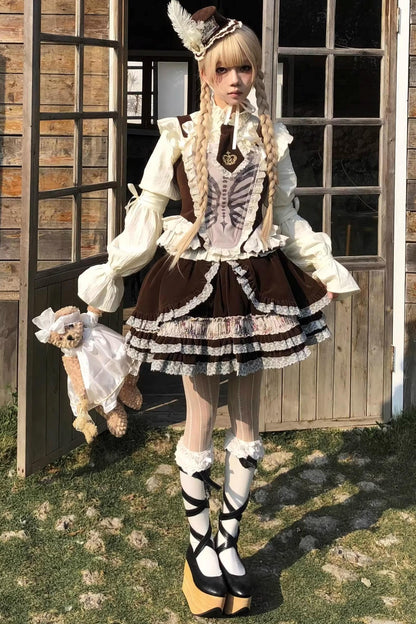 Bone Print Velvet Corset Vest