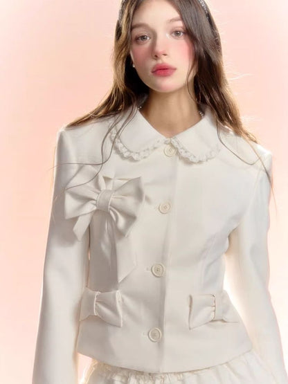 Doll neck bow lace princess design blazer