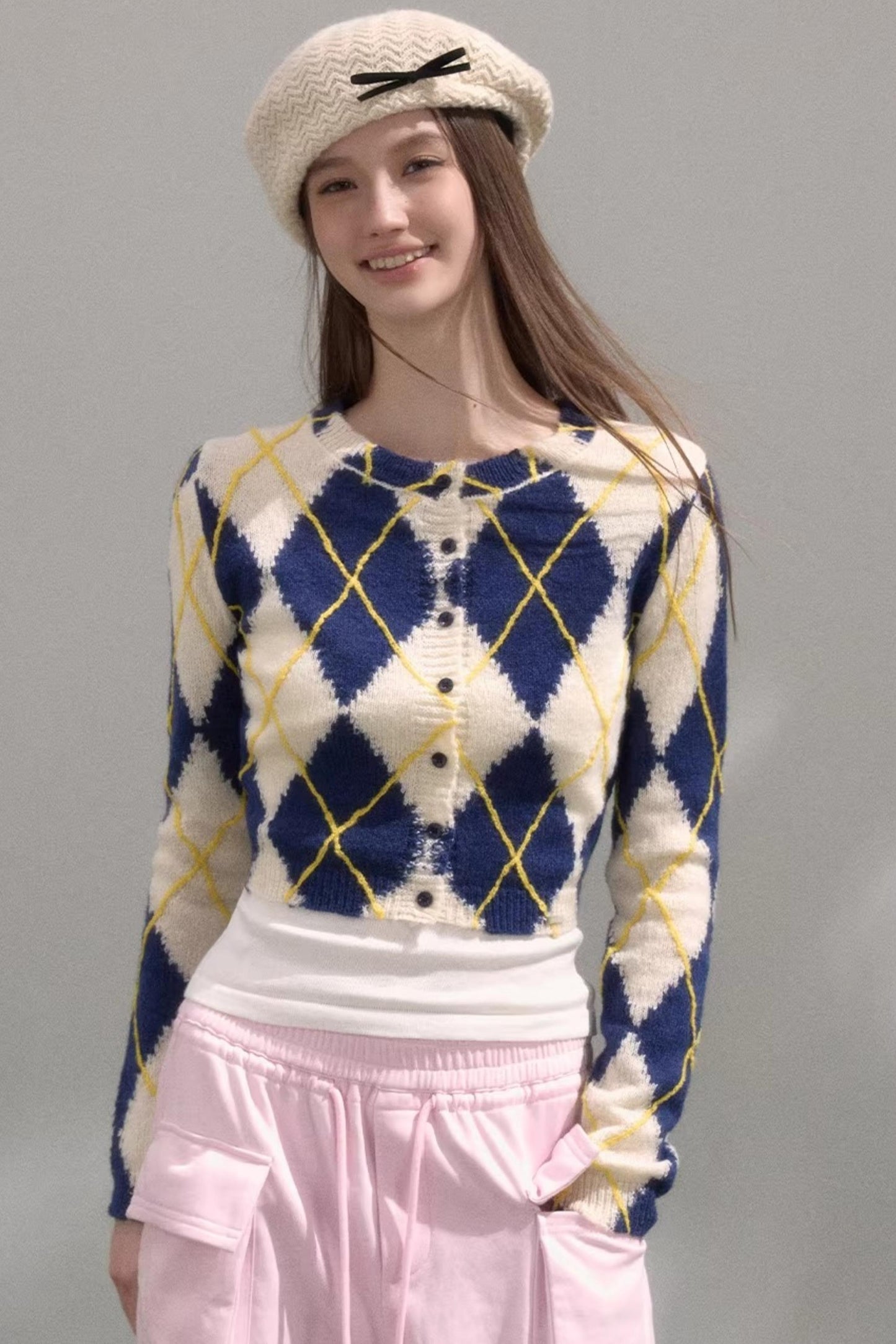 Retro Quilted Knit Sweater