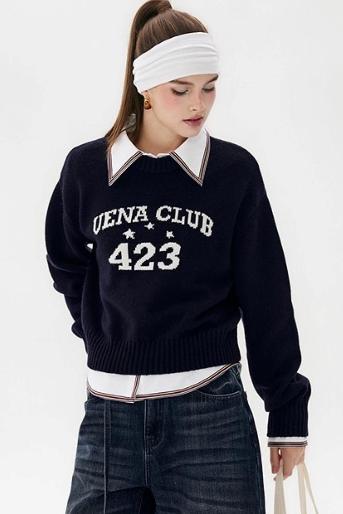 Navy Blue Wool Knit Sweater