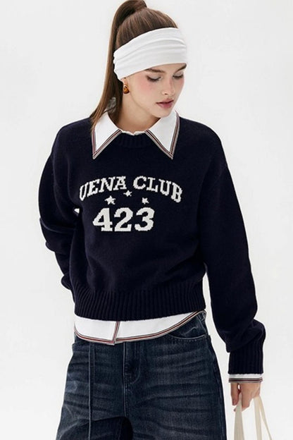 Navy Blue Wool Knit Sweater