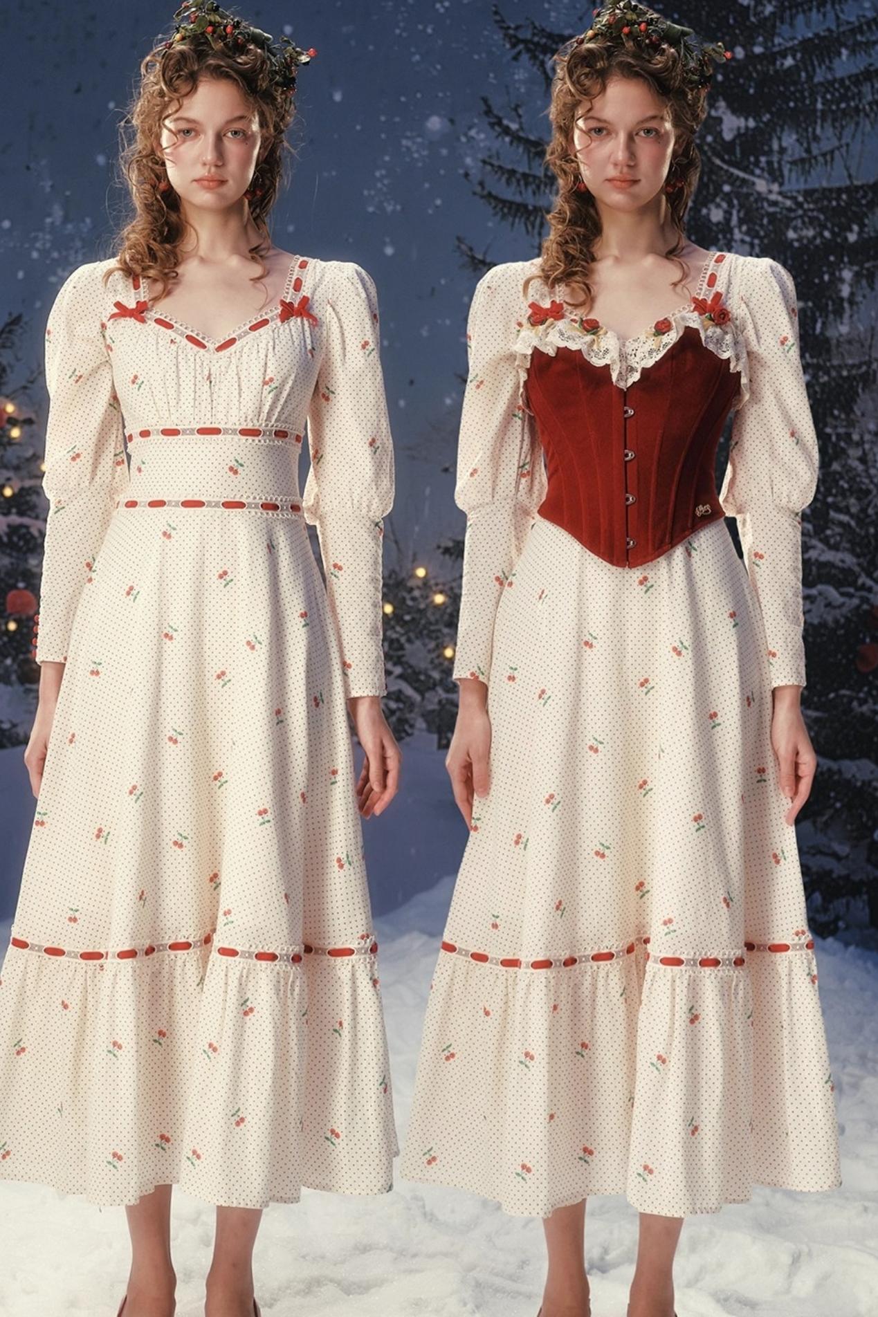 Red Velvet Lace Corset Dress Set-Up