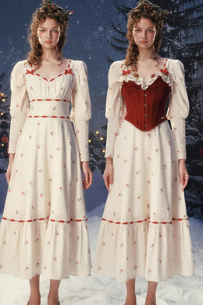 Red Velvet Lace Corset Dress Set-Up