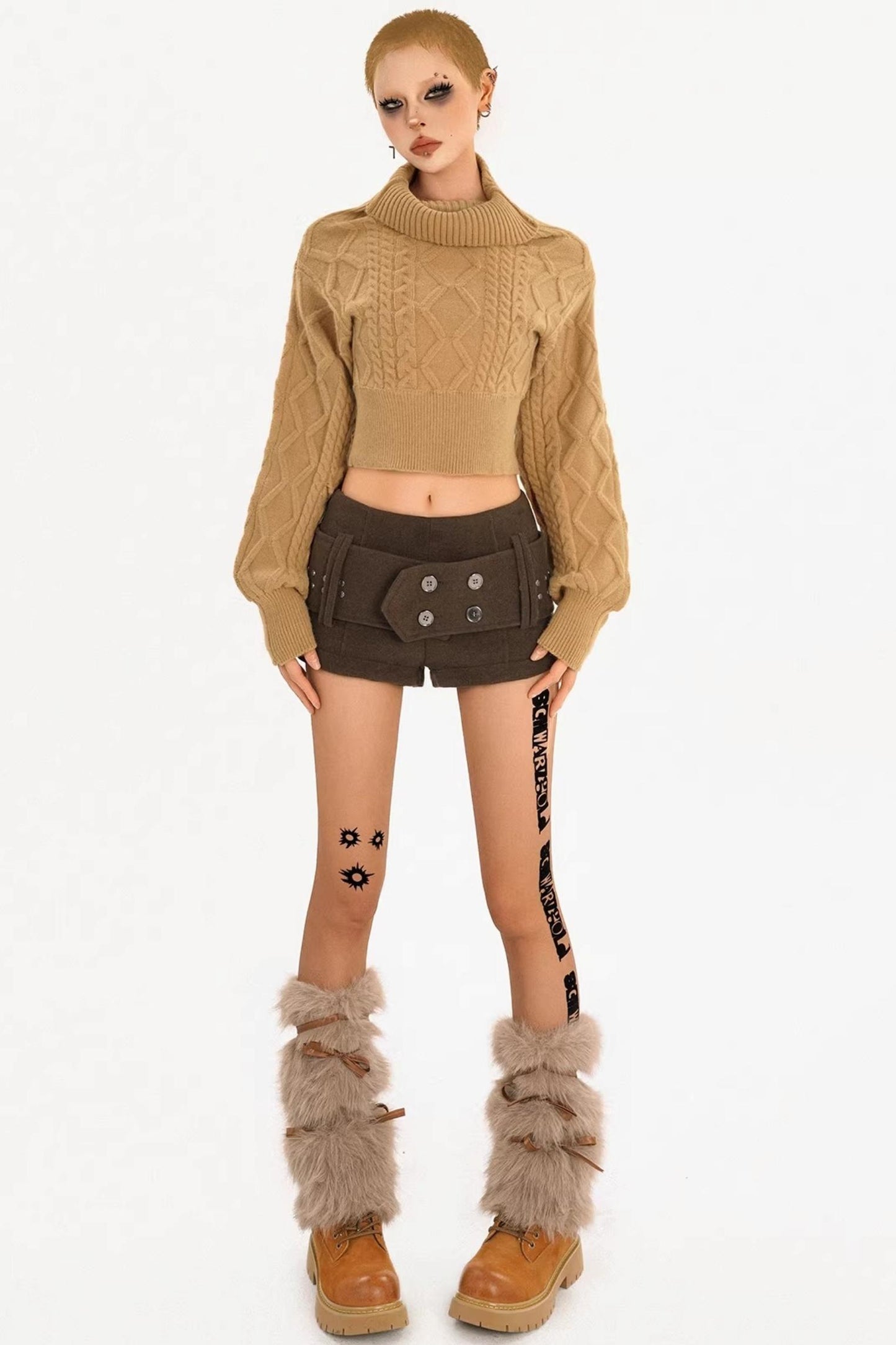 Retro Off-Shoulder Camel Sweater