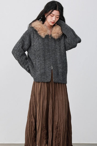 Fog Gray Fur Collar Hooded Jacket