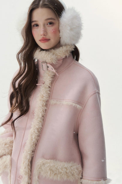 Pink and Blue Reversible Fur Coat