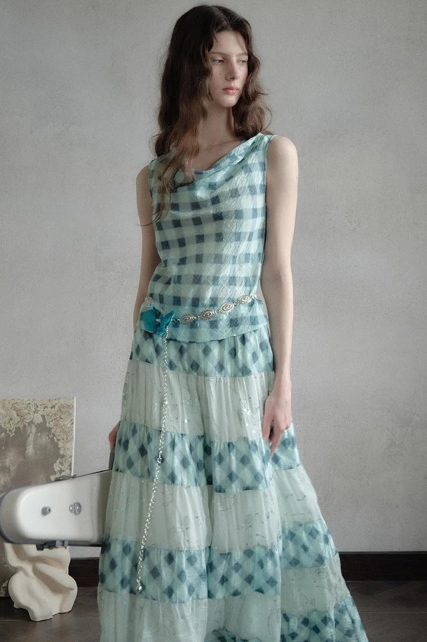 Moonfall Ice Blue Plaid Skirt