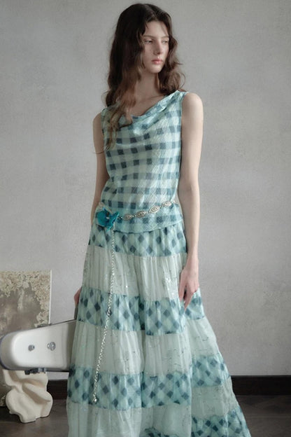 Moonfall Ice Blue Plaid Skirt