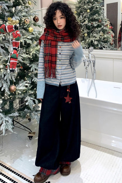 Patchwork Retro Denim Pants Set-Up