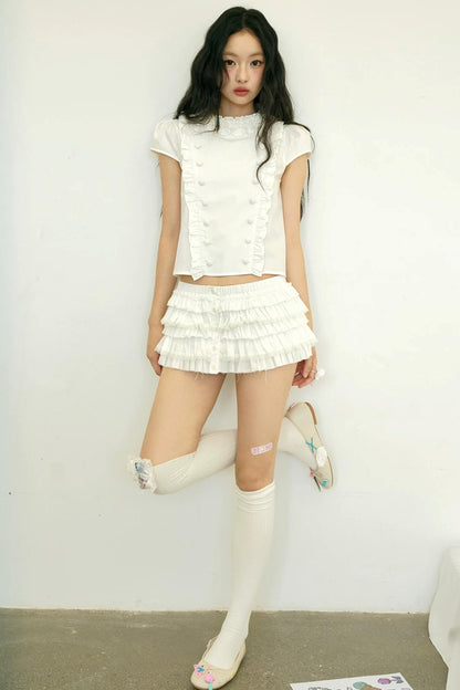 Lace Puff Sleeve White Top