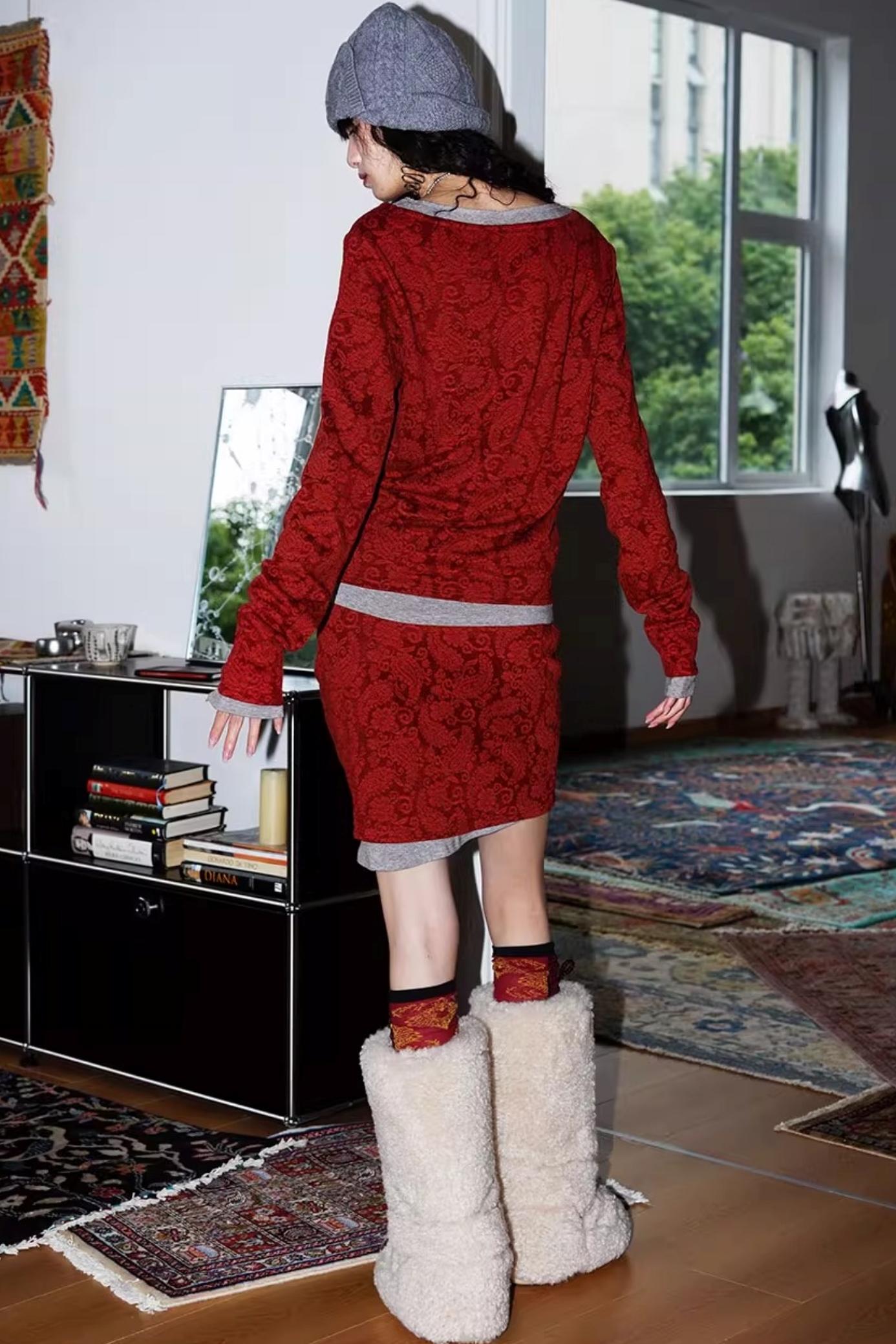 Retro Paisley Sweater Skirt Set-Up