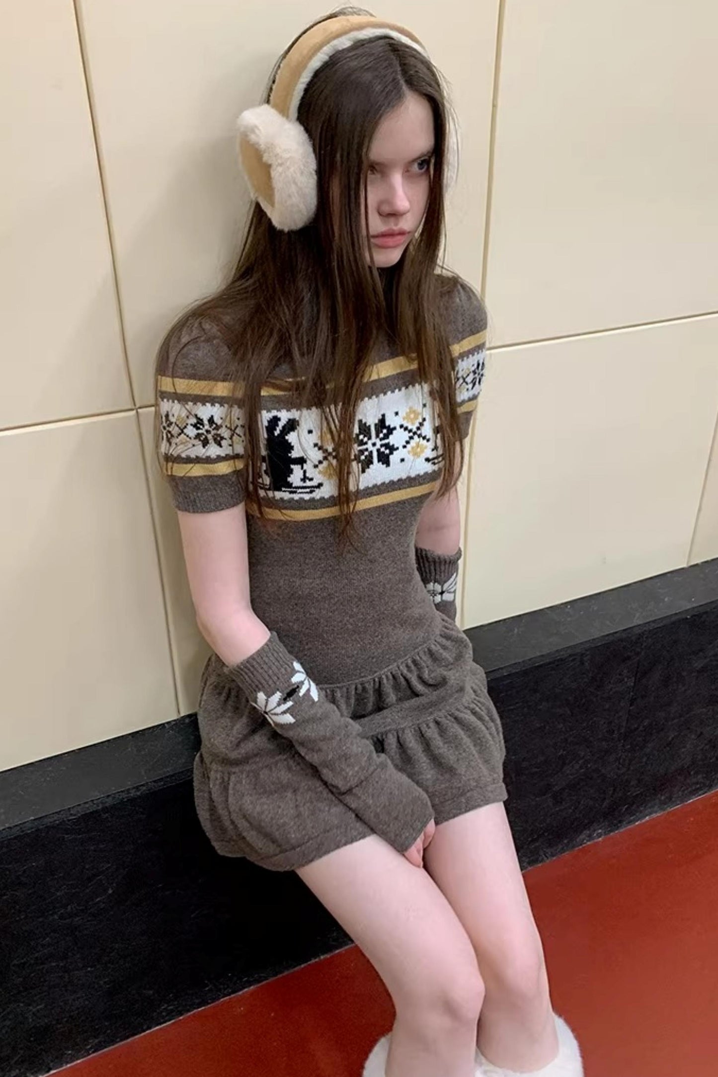 Fair Isle Rabbit A-Line Dress