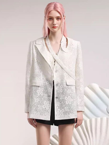 Irregular neckline design lace suit jacket