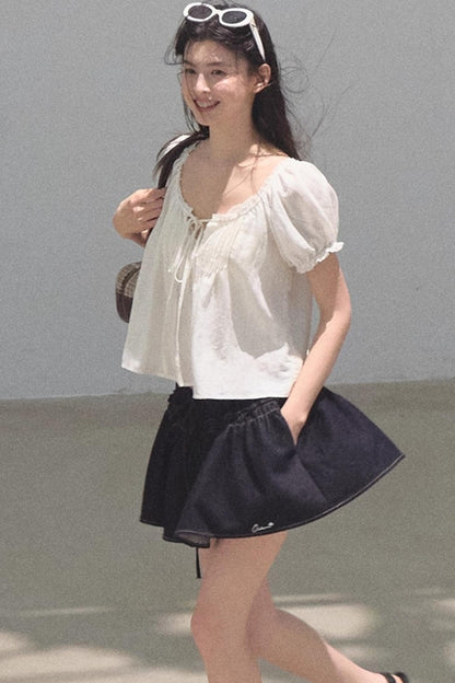 Embroidered Lyocell Puffy A-Line Skirt