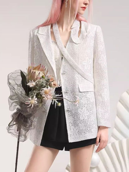 Irregular neckline design lace suit jacket