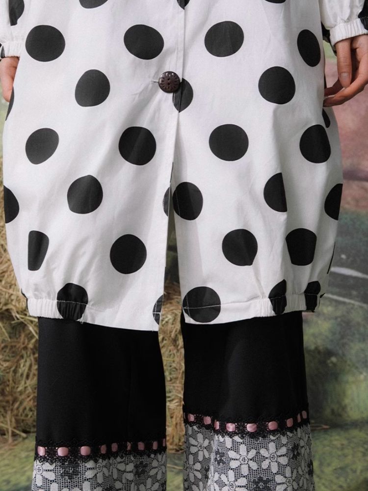 Polka Dot Printed Mid-Length Trench Coat