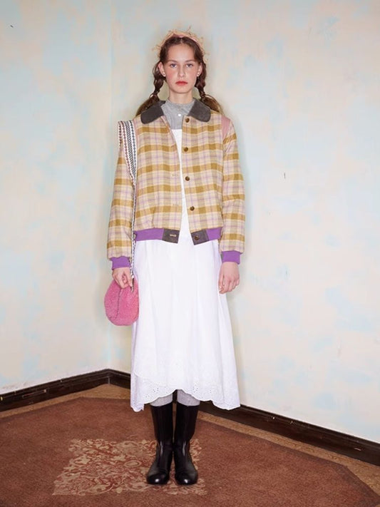 Colorblocked wool tweed jacket