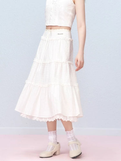 Lace Splicing Mesh Long Skirt