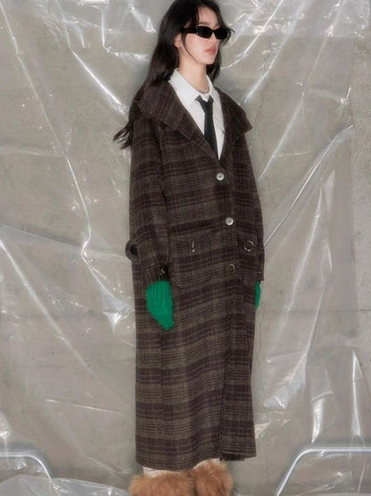 Plaid Hooded Reversible Tweed Coat