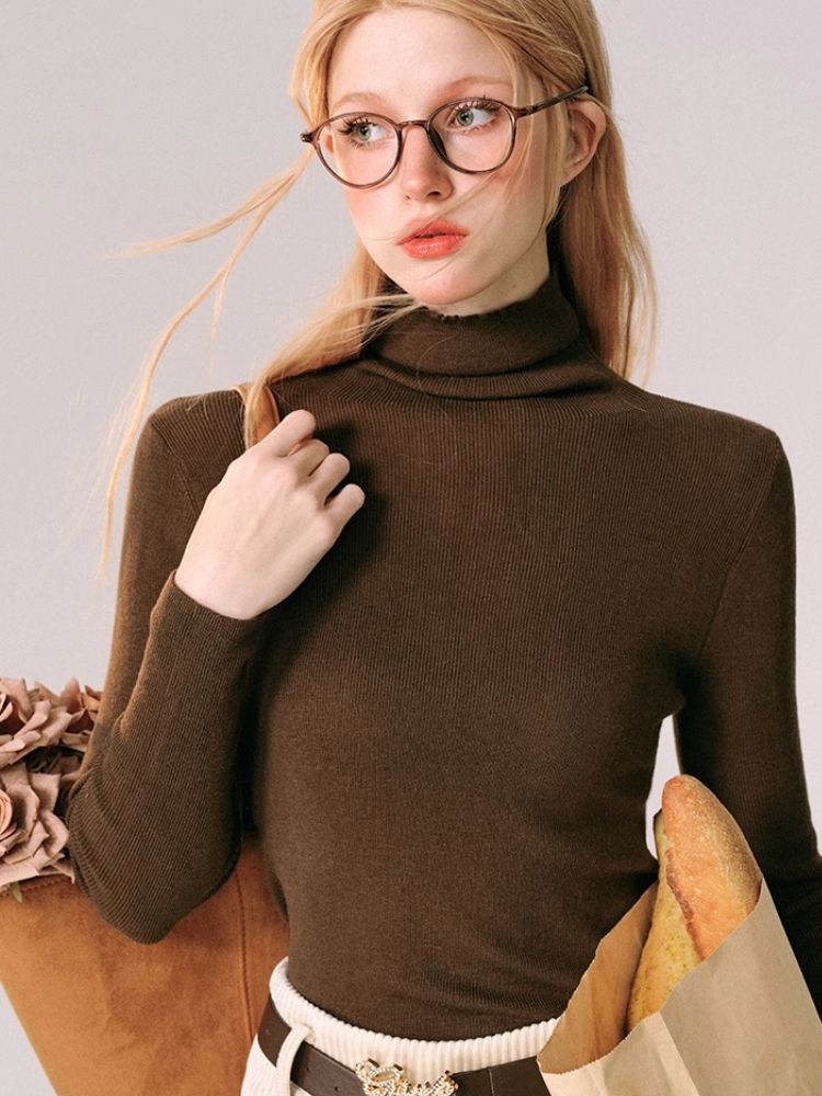 High Neck Knit Sweater Bottom Shirt