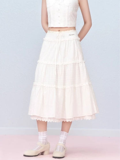 Lace Splicing Mesh Long Skirt