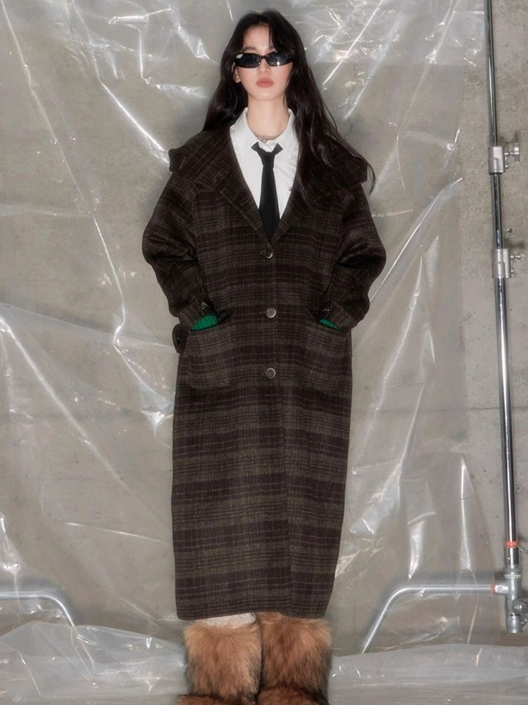 Plaid Hooded Reversible Tweed Coat