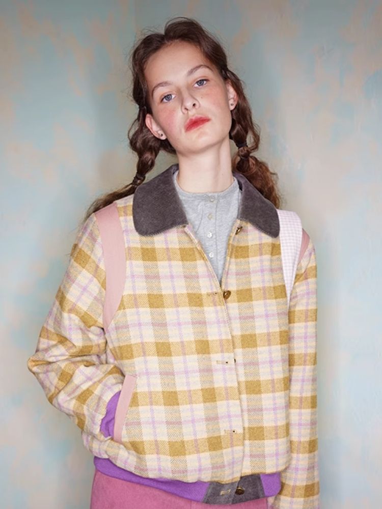 Colorblocked wool tweed jacket