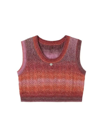 Gradient round neck knit sweater