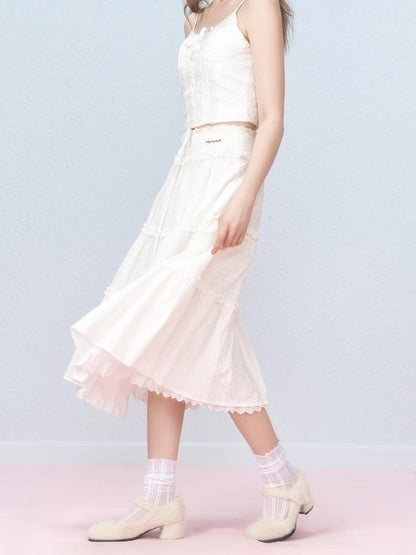 Lace Splicing Mesh Long Skirt