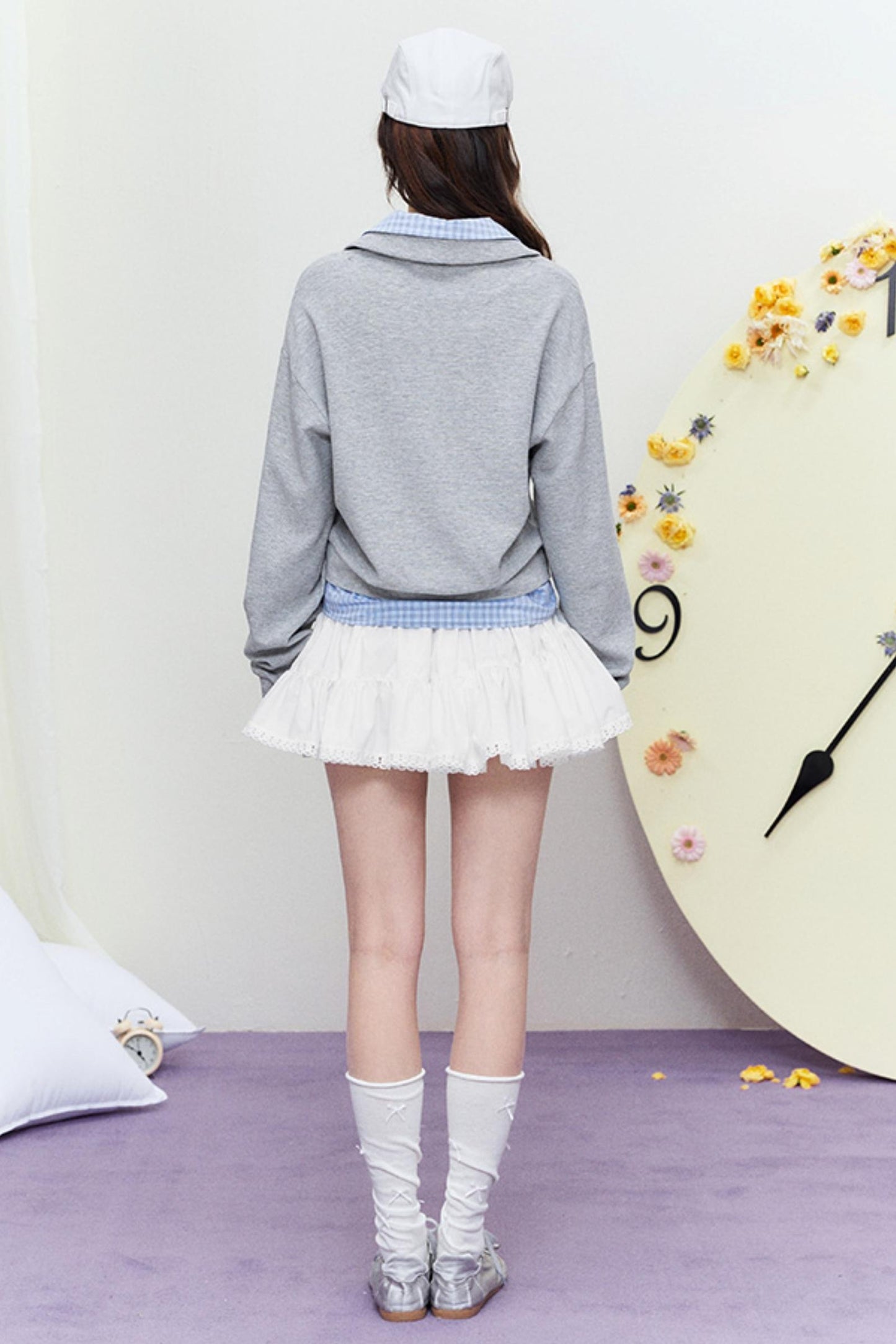 Plaid Splice Polo Sweater