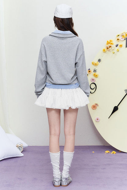 Plaid Splice Polo Sweater