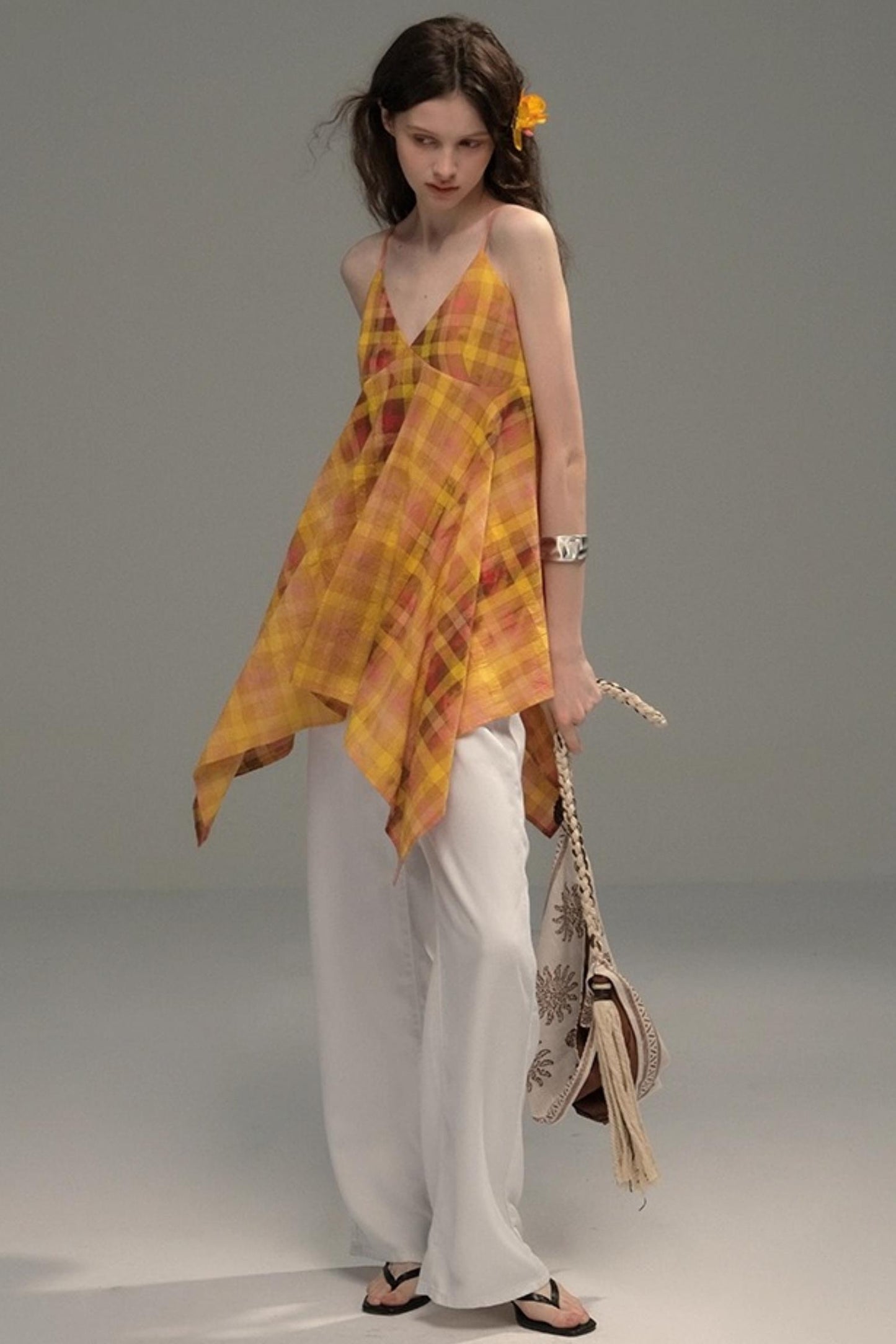 Tie-Dye Check Camisole Top