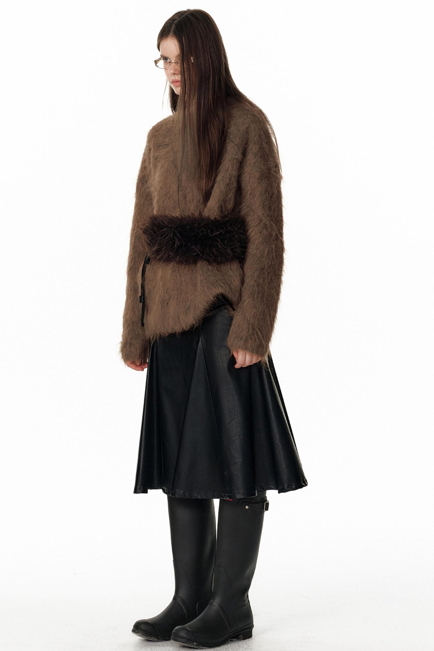 Pu Leather Black Midi Skirt