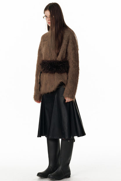 Pu Leather Black Midi Skirt