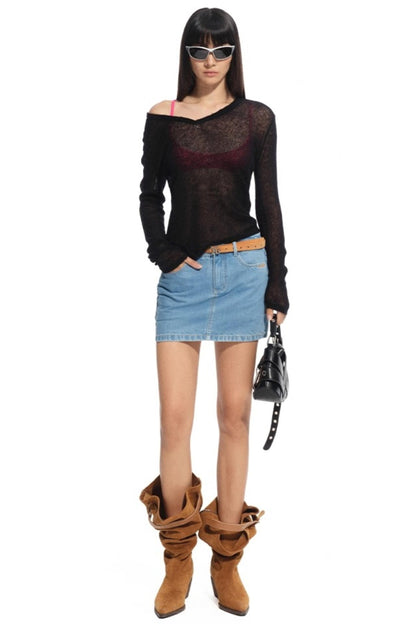Red-eared Modern Denim Skirt