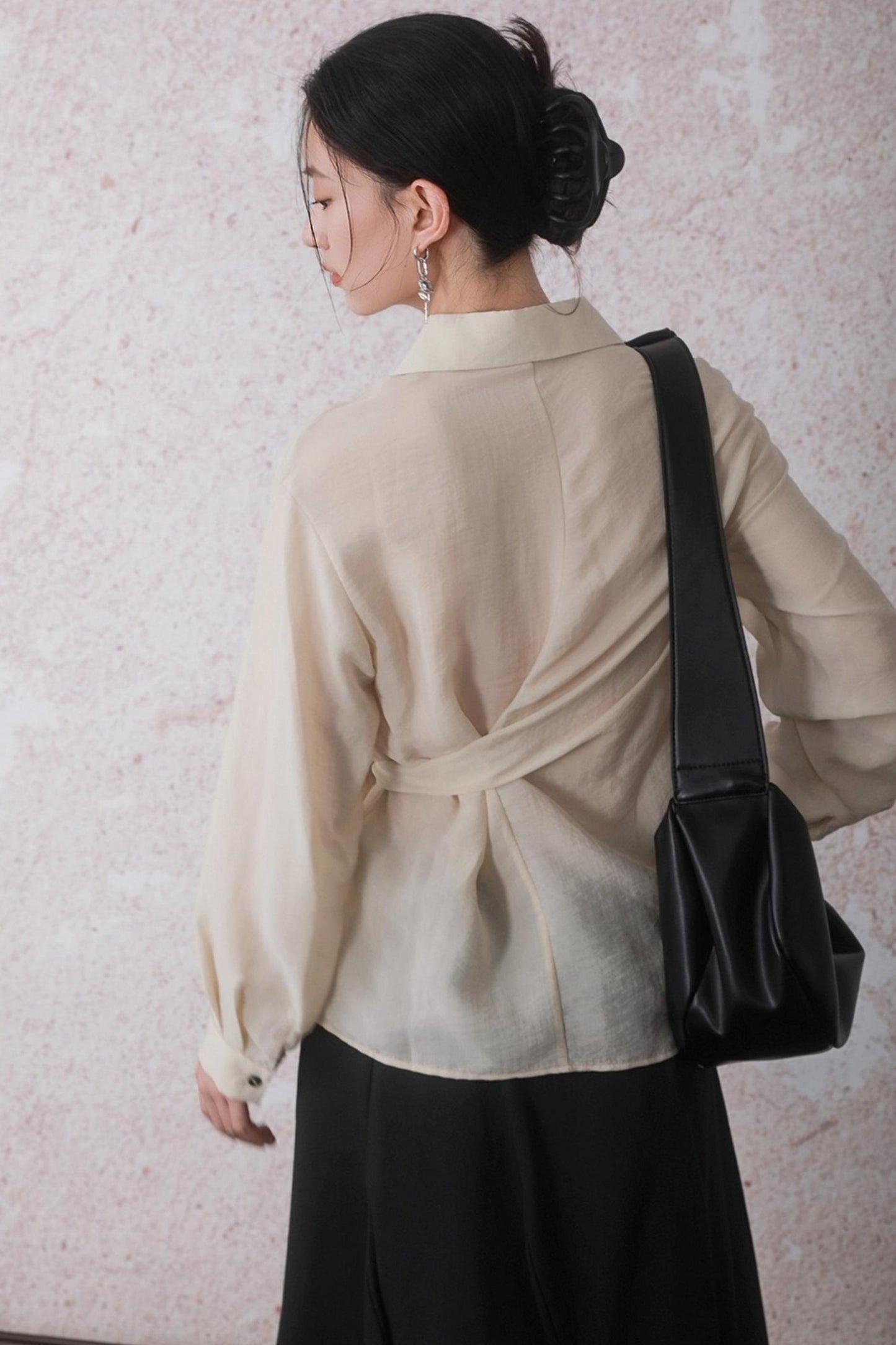 Apricot Color Strap Wrap Shirt