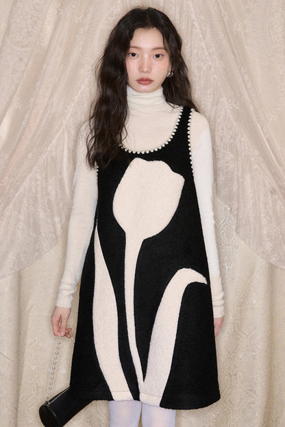 Little Tulip Flower Woolen Vest Dress