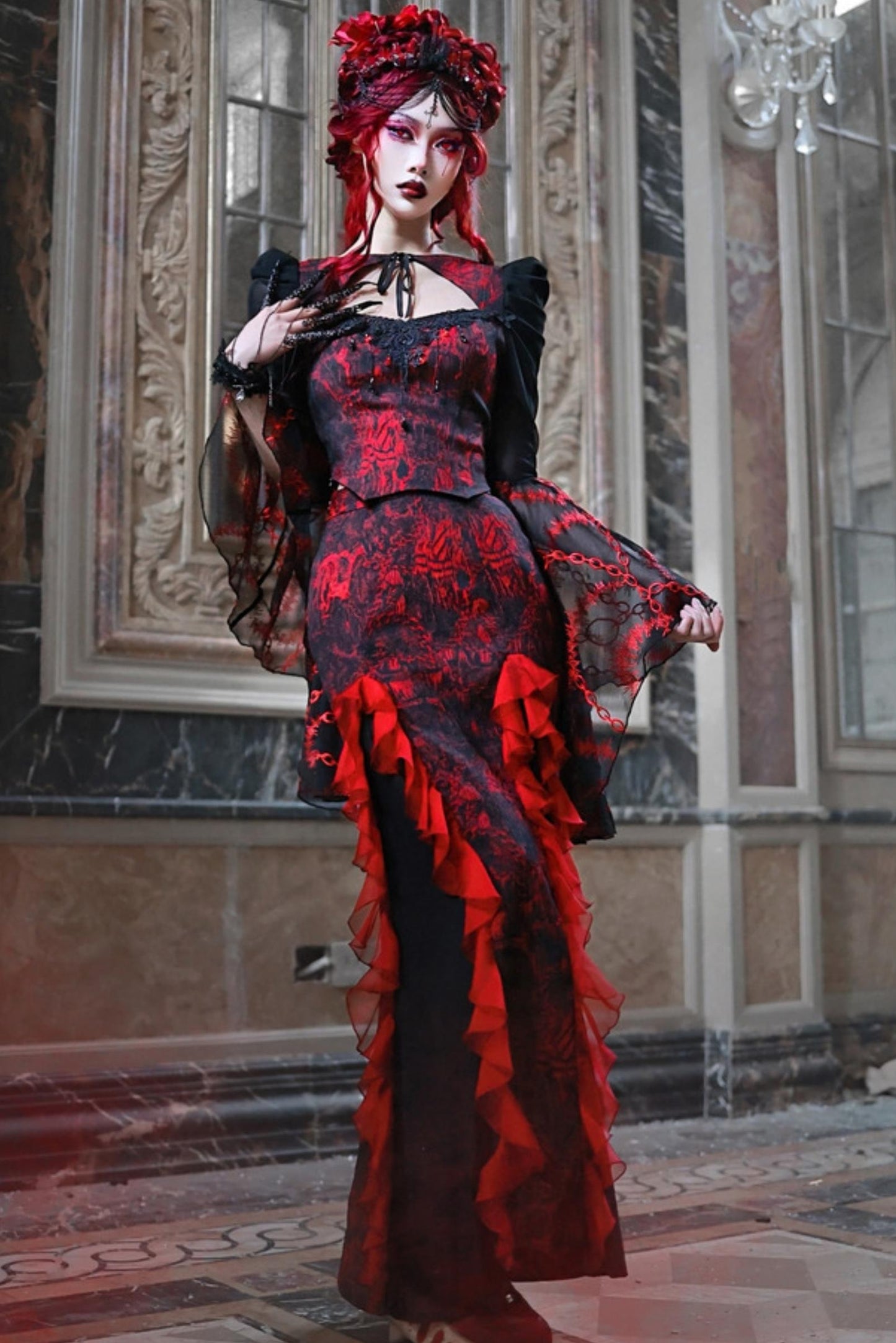 Hades Gothic Chiffon Fishtail Skirt