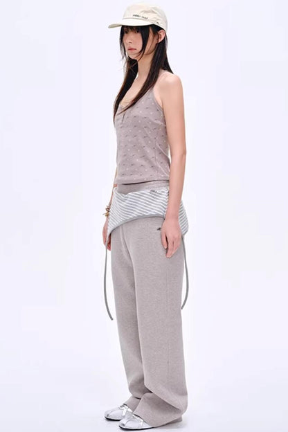 Color-Blocked Striped Cotton Pants
