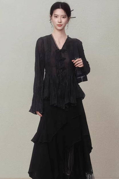 Misty Black New Chinese Top