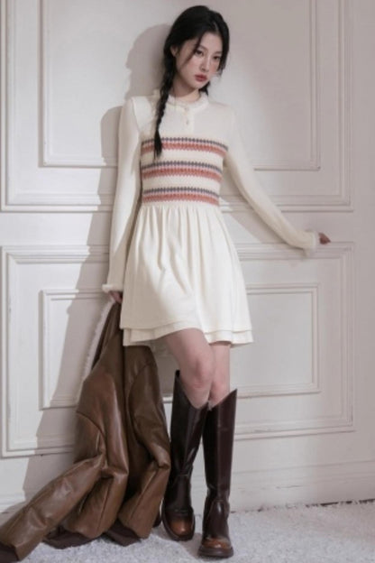 Frosted Milk Apricot Knitted Dress