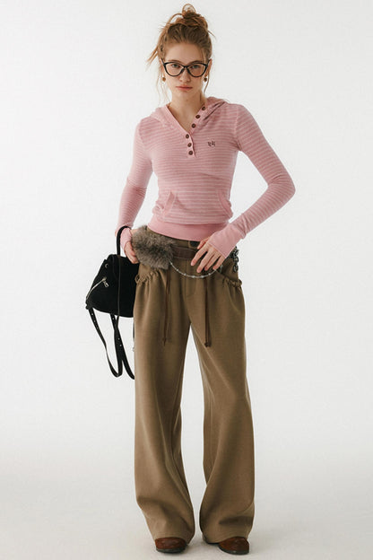 Pink Striped Merino Wool Hoodie