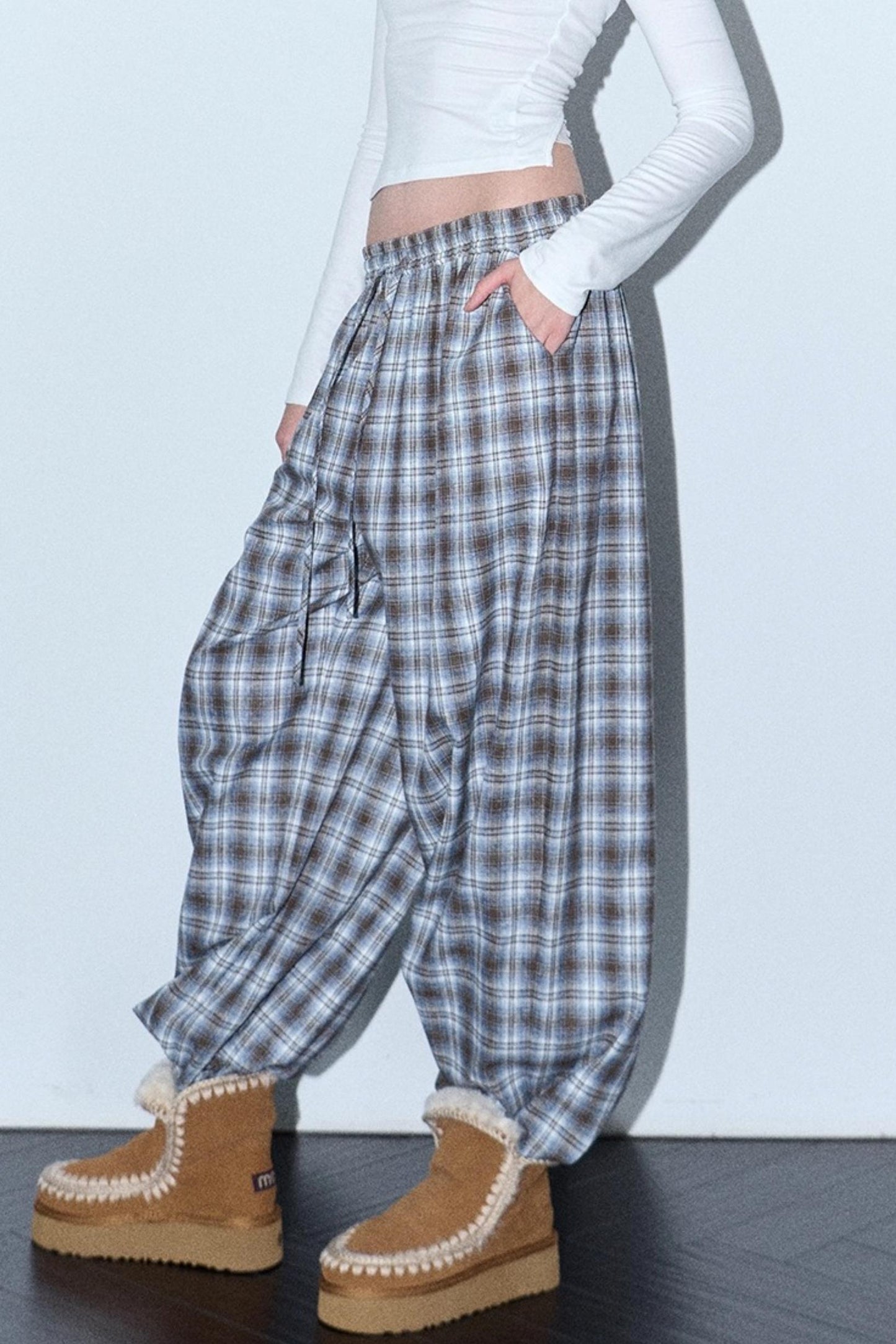 Plaid Color-Blocked Winter Pants